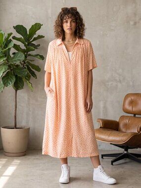 Vintage mollie parnis pink&Peach Polka Dot zip-Up day dress large